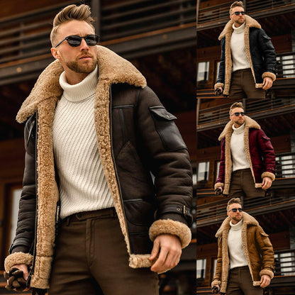 Men's Warm Fur-Lined Composite Leather Jacket