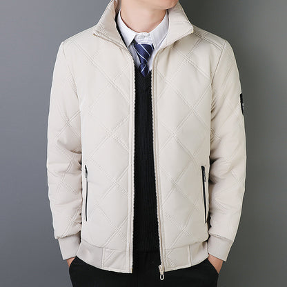 Men's Fleece-Lined Winter Jacket with Stand Collar