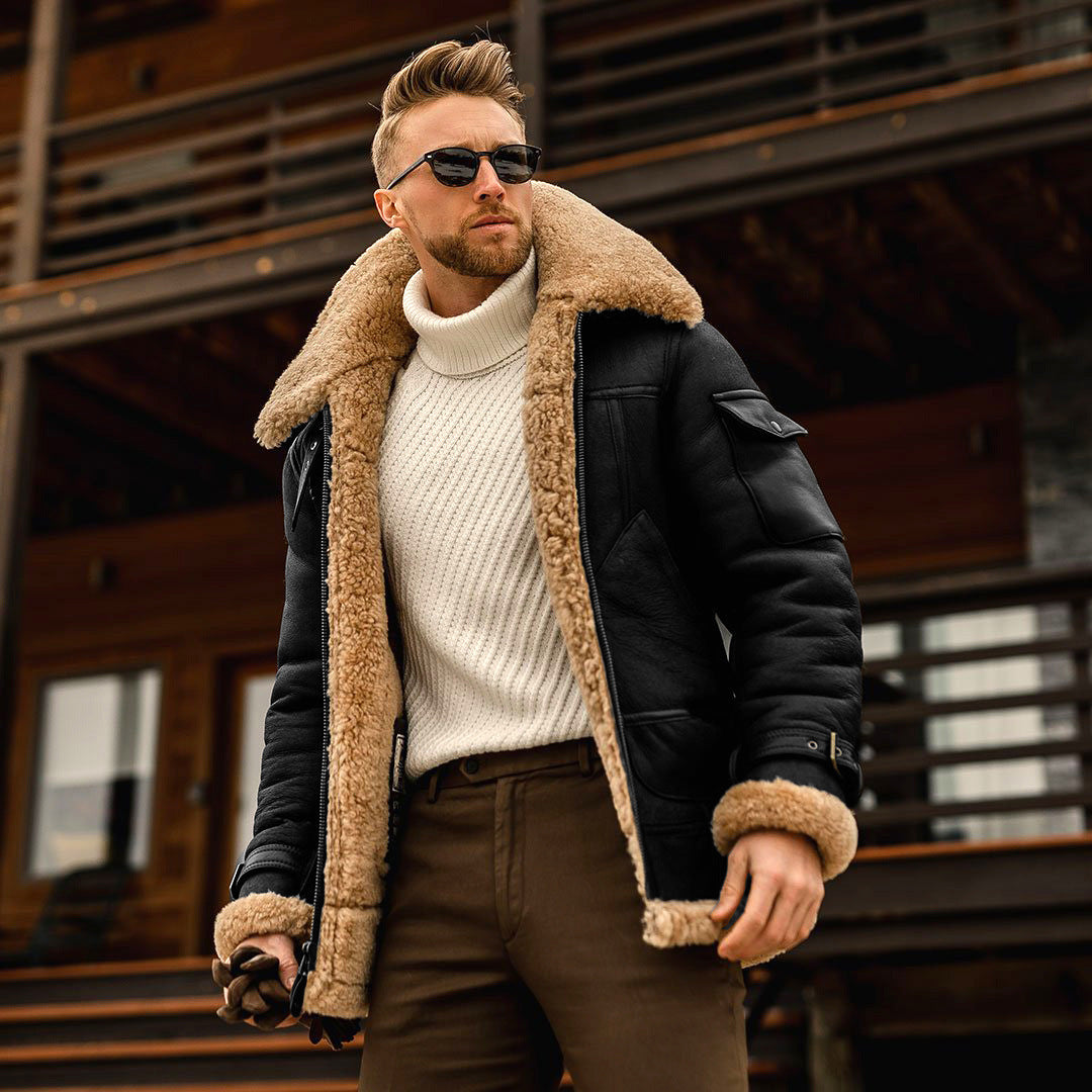 Men's Warm Fur-Lined Composite Leather Jacket