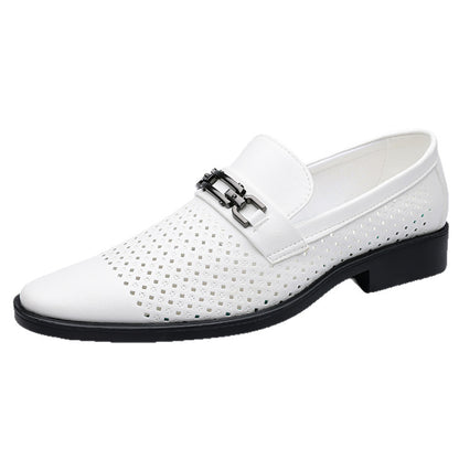Men's Breathable Hollow Leather Shoes with Metal Buckle