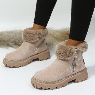 Women's Winter Snow Boots with Plush Lining and Side Zipper