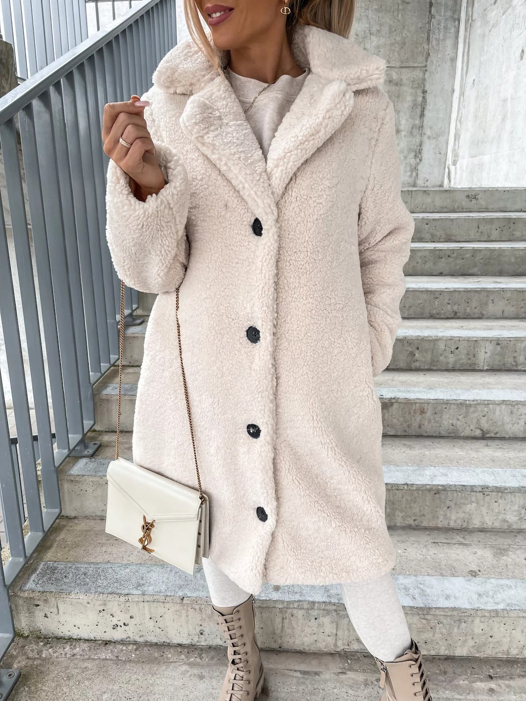Long Sleeve Lapel Women's Plush Jacket Long Coat