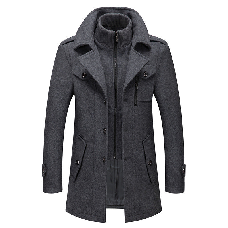 Men's Business Wool Coat Winter Double Collar Jacket