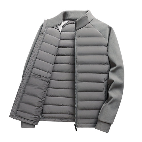 Knit Spliced Men's Down Jacket with Stand Collar