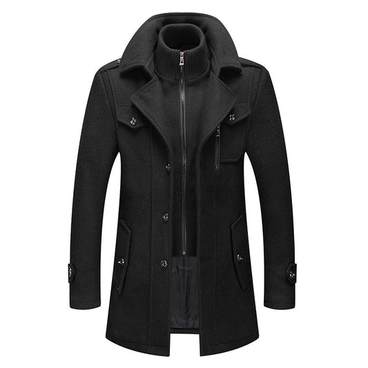 Men's Business Wool Coat Winter Double Collar Jacket