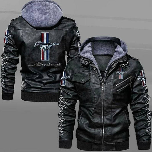 Men's Windproof PU Leather Jacket with Fleece Lining